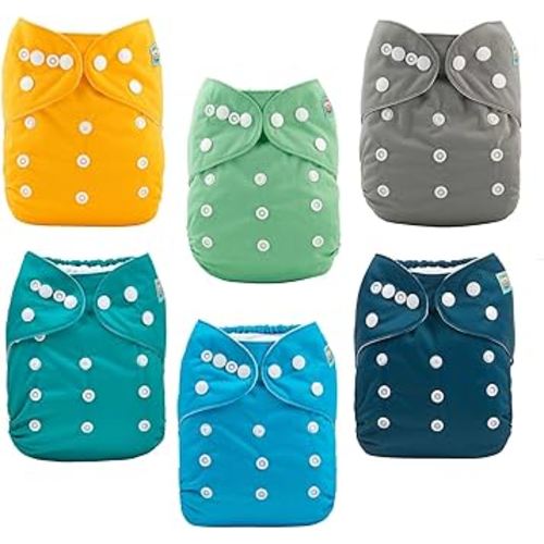 ALVABABY Baby Cloth Diaper 6 Pack with 12 Inserts One Size Cloth Diaper Covers Adjustable Washable Reusable for Baby Girls and Boys