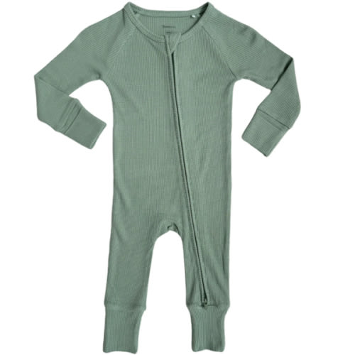 Green Waffle Zipper Romper – In My Jammers