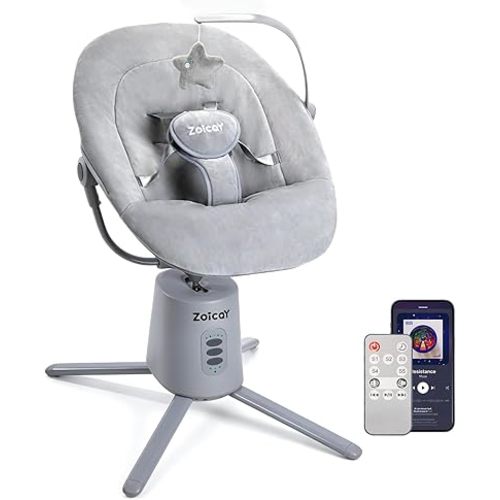 Zoicay Baby Swing,Baby Swings for Infants with 3 Modes & 5 Speeds, BT Enabled App & Remote Control, Electric Swing – 6 Melodies and 3 Timer Setting, 2 Seat Positions and 5-Point Harness Swing (Gray)