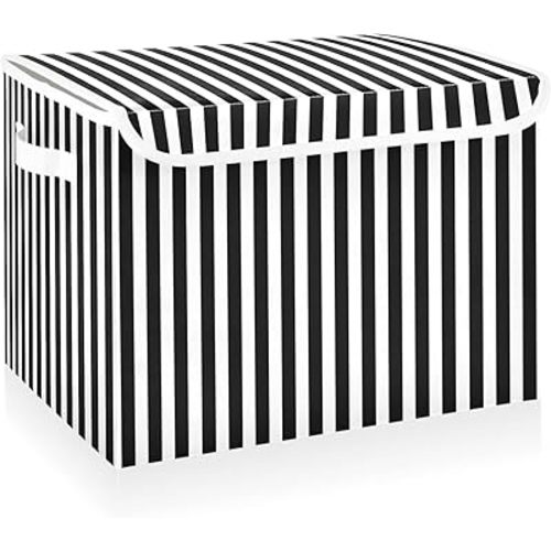 CaTaKu Black and White Striped Storage Bins with Lids Fabric Large Storage Container Cube Basket with Handle Decorative Storage Boxes for Organizing Clothes Shelves