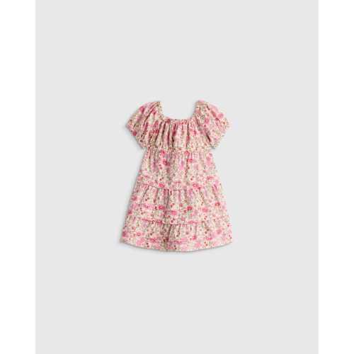 Girl's 100% Organic Cotton Poplin Tiered Dress in Pink Ditsy Floral