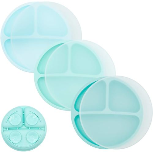 WeeSprout Suction Plates for Babies With Lids & Toddlers - 100% Silicone, Dinnerware Stays Put, Divided Design for Picky Eaters, Microwave & Dishwasher Friendly, 3 Pack