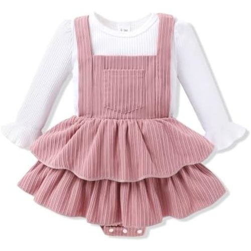 YOUNGER TREE Newborn Baby Girl Fall Winter Outfits Long Sleeve Romper Corduroy Overall Dress Infant Skirt Clothes Sets