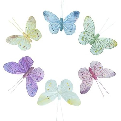 12PCS Feather 3D Butterfly Wall Stickers Pastel Colored Pink Purple Blue Yellow Green White Butterflies Decals for Nursery Girls Bedroom Butterfly Birthday Party Cake Wedding Baby Shower Decorations