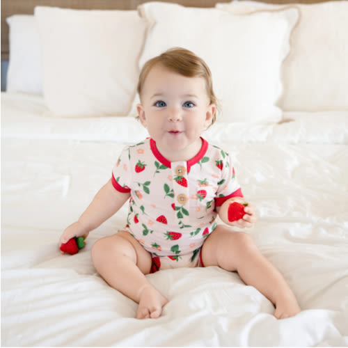 Larkspur Baby | Short Romper in Strawberry Fields