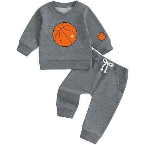 Toddler Baby Boys Casual Outfit Graphic Bascketball Long Sleeve Sweatshirt and Jogger Pants 2-Piece Set