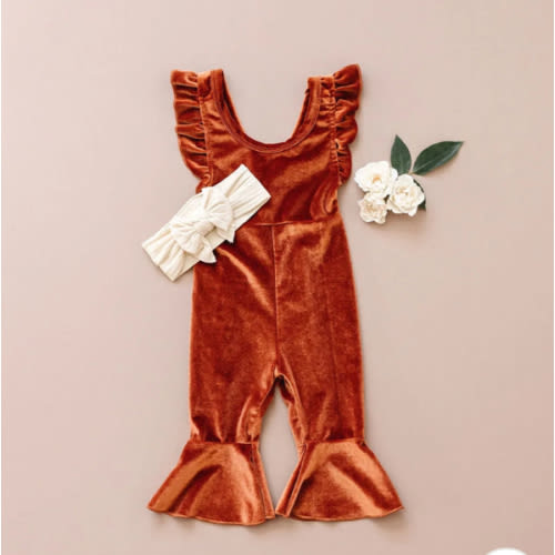Dinah Velvet Jumpsuit in Rust | Reverie Threads