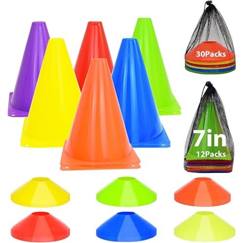 Soccer Cones Set, 84/42Pcs 7"/9" Cones Sports + Disc Cones, Cones for Sports with Carry Bag, Training Cones, Soccer Cones for Training, Plastic Soccer Cones for Drills
