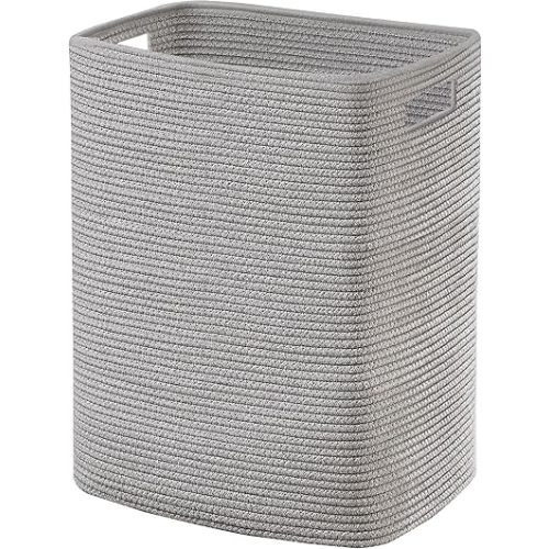 Large Laundry Hamper 16"x13"x22" - Tall Woven Laundry Basket, Cotton Rope Dirty Clothes Hamper, Baby Kids Nursery Wicker Laundry Basket, Bedroom Aesthetic, Soft Laundry Bin, Gray Hamper, 75L