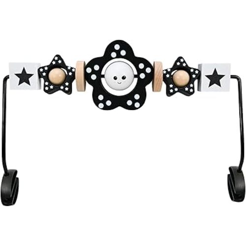 Wooden Baby Bouncer Toy Bar Attachment, Sensory Toy for Newborn to Toddler Boys Girls, Easy Install & Remove, Baby Bjorn Compatible (Black)