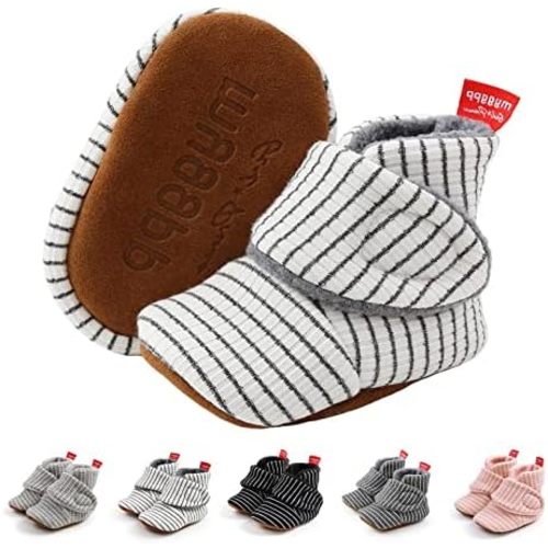 Baby Fleece Booties Newborn Warm Slippers Cozy Winter Boots Sock Shoes Infant Crib Bootie with Non Skid Bottom 0-18Month