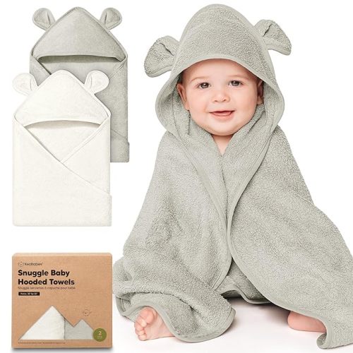 KeaBabies 2-Pack Hooded Baby Towels for Newborn - 30x30 Soft & Absorbent Viscose from Bamboo Baby Bath Towels with Hood for Infant, Toddler,Kids,Boys Girls,Newborn Bath Essentials (Graphite, Petite)
