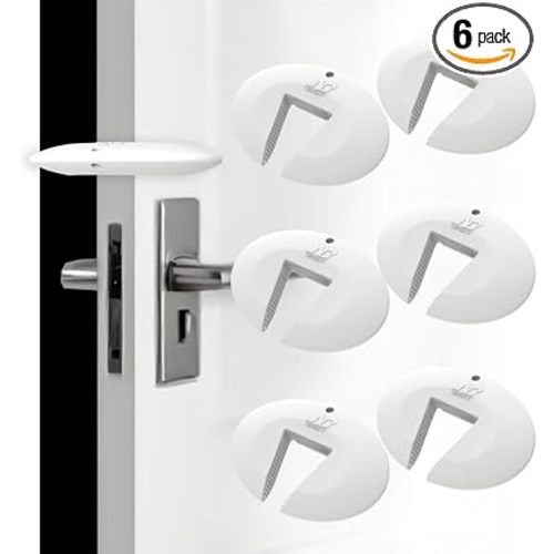 Door Pinch Guard and Door Slam Stopper, Durable Silicone Door Finger Pinch Guard, Prevents Slamming on Even Heavy Doors, Non-Toxic & Pet Friendly, White, 6 Packs