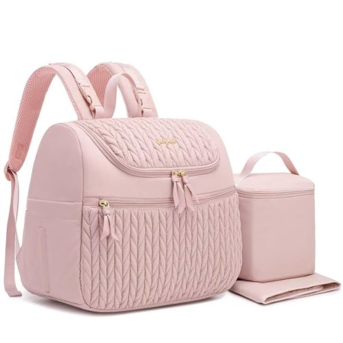 Breast Pump Bag for Spectra S1/S2 & Medela – Insulated Cooler Bag, 13" Laptop Sleeve, Diaper Backpack with Changing Pad – Lightweight, Water-resistant & Stylish for Work, Travel, Pink