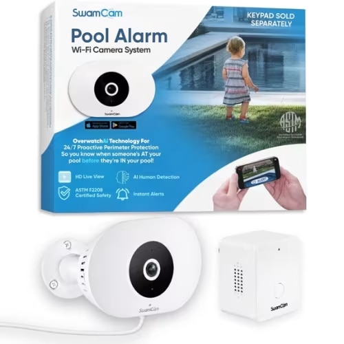 SwamCam Pool Alarm Wi-Fi Camera System – ASTM F2208 Certified – Smart Pool Safety for In-ground & Above-Ground Pools – Real-Time Alerts & Live View (Camera & Repeater/Alarm Only)