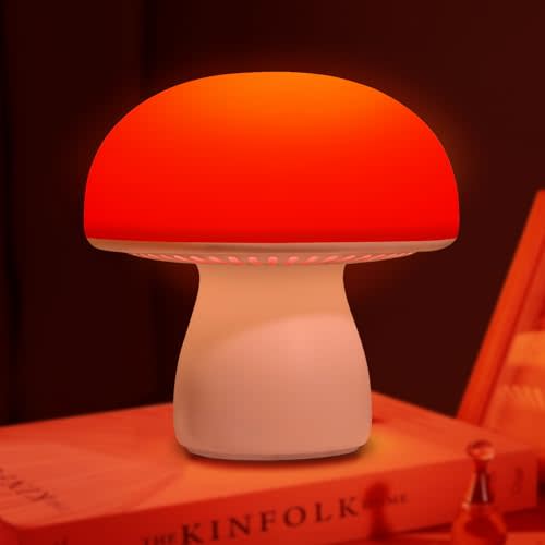 illuwise Red Night Light, Mushroom Lamp for Sleep & Relaxation, Dimmable 630nm Red Light with Timer, Touch Control for Bedroom Nursery Yoga, Promotes Melatonin, Portable Wireless for Adults Kids