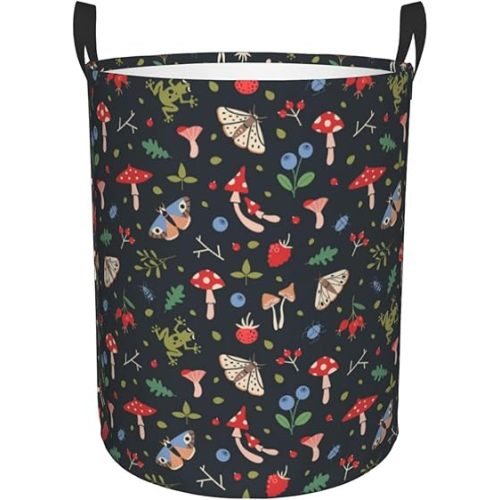 Forest Flora And Insects Foldable Laundry Basket Organizer,Fabric Clothes Toy Storage Basket Nursery Hamper Storage Bin For Household Bedroom, Bathroom, College Dorm-Small