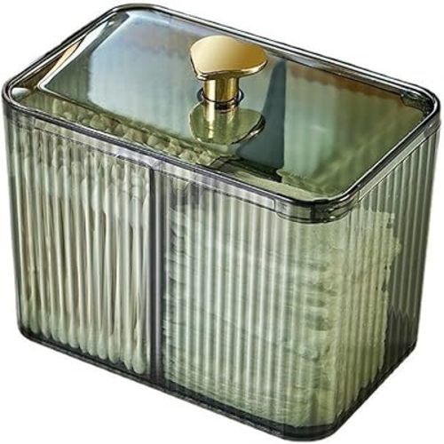 WIWIUXY Qtips Holder Bathroom Container,3-Section Cotton Ball/Swabs Dispenser,3 Grids Apothecary Jar Organizer, Cosmetics Storage for Vanity