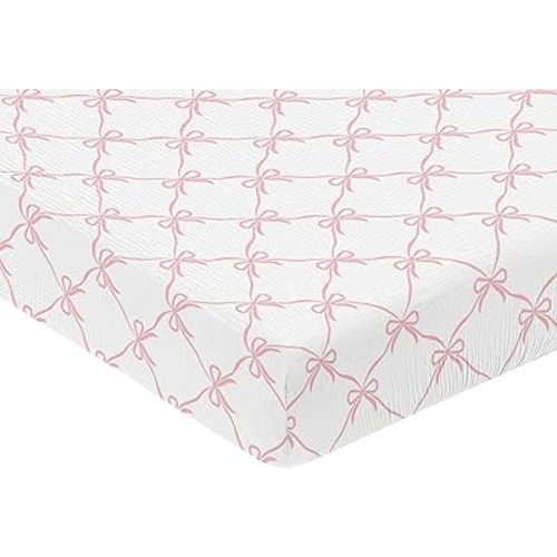 Sweet Jojo Designs Muslin Crib Sheets (Pink Bows) for Baby Girls, Infant Nursery, Toddler Room - 100% Cotton Fitted Sheet Standard Size (Blush Bow for the Ballerina, Ballet Dancer Princess Collection)