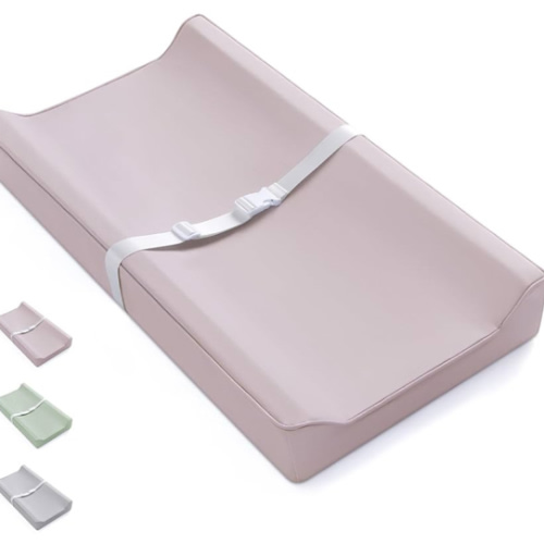 Blissful Diary Vegan Leather Baby Changing Pad with Waterproof & Wipe-Clean PU Cover, Standard Size Cozy Diaper Changing Pad for Dresser and Table, Taupe