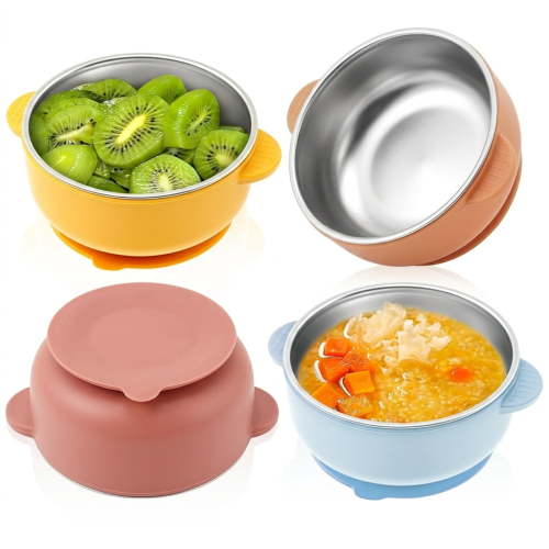 Jetcloudlive, Stainless Steel Baby Bowls, 4 Pcs, Vibrant Colors