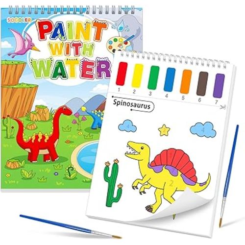 SOCOLER Paint with Water Coloring Books for Toddlers, Watercolor Painting Books for Kids Water Color Paint Kit Art Craft Birthday Gift for Ages 1-3, 4-8 (Dinosaurs)
