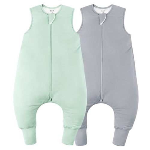 EasyFi Rayon Made From Bamboo Sleep Sack 24-36 Months 0.5 Tog Ultra Soft Summer Toddler Sleep Sack 2t-3t with Feet 2-Way Zipper Lightweight Sleeping Bag Baby Wearable Blanket (2 Pack)-Green & Gray