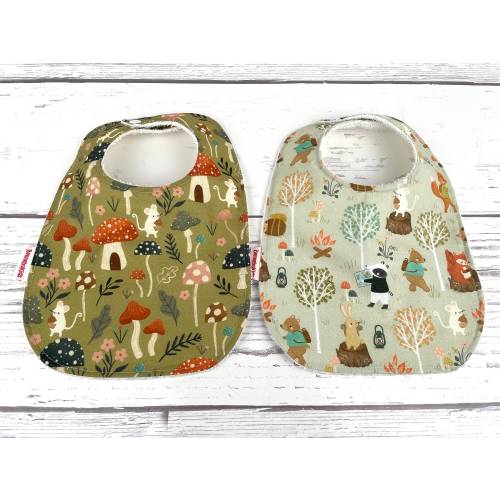 Woodland Baby Bib: Mushroom & Animal Print, Gender Neutral