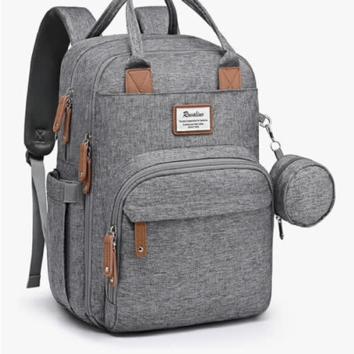 RUVALINO Diaper Bag Backpack-Multifunction Travel Baby Diaper Bag with Changing Pad, Insulated Bottle Holders & Pacifier Case, Large Capacity, Waterproof, Gray