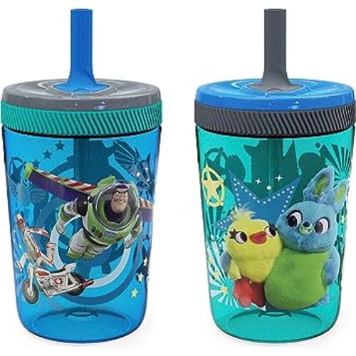 Zak Designs Kelso 15 oz Tumbler Set (Toy Story 4 - Woody & Buzz 2pc Set) Toddlers Cup Leak-Proof Screw-On Lid with Straw Made of Durable Plastic and Silicone, Perfect Bundle for Kids