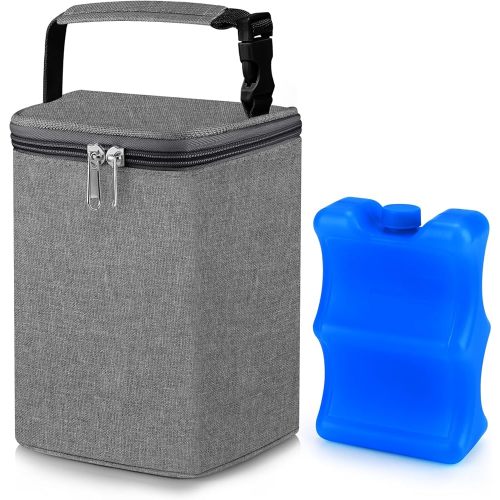 Accmor Breastmilk Cooler Bag with Ice Pack, Baby Bottle Cooler Bags, Insulated Tote Bags On The Go, Fits 4 Large 8oz Bottles, for Nursing Mom Daycare Travel, Grey
