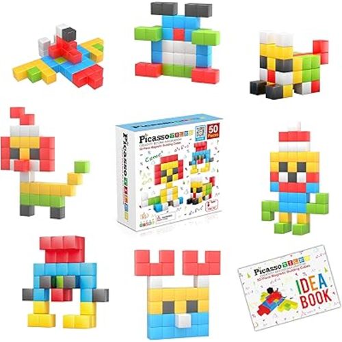 PicassoTiles Kids Pixel 1” Magnetic Puzzle Cube Mix & Match with Free Ideabook Sensory Toys STEAM Learning Building Block Magnets Construction Toy Set Stacking Magnet Creative Kit