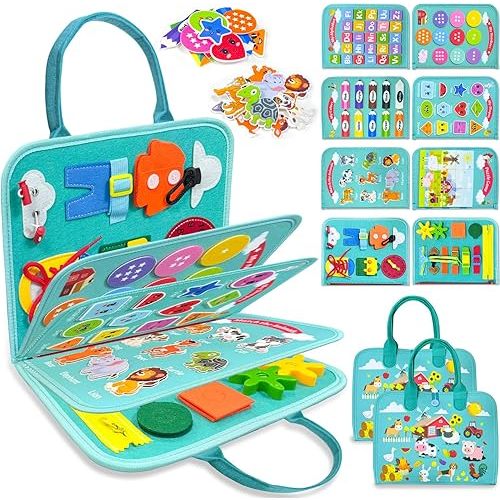 Busy Board Montessori Toys for Toddler Boy Girl Birthday Gifts, Busy Book Sensory Learning Toys for Toddlers, Educational Activities Airplane Car Travel Toy for Toddlers