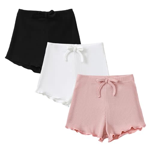 SOBOWO Toddler Girl Shorts Ribbed 3 Pack Baby Girls Solid Soft Elastic Waist Casual Playing Shorts Summer Short Pants