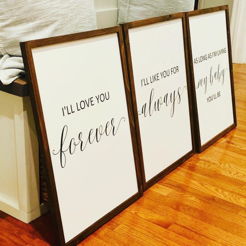 I’ll Love You Forever, I’ll Like You for Always” Farmhouse Nursery Sign Set | Rustic Wall Decor for Baby’s Room | Set of 3 Wooden Signs