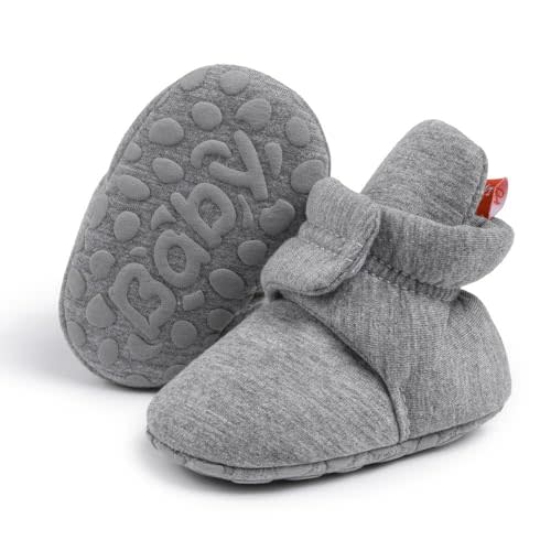 Sawimlgy Newborn Infant Baby Girl Boy Cotton Booties Stay On Sock Slippers Soft Bedroom Shoes Non-Skid Ankle Boots With Grippers Toddler Crib Warm Shoe First Walker Birthday Shower