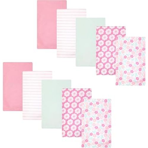 Hudson Baby Infant Girls Cotton Flannel Burp Cloths 10-Pack, Pink Daisies, One Size