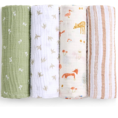 aden + anais Essentials Cotton Muslin Swaddle, Breathable Baby Blanket, Ideal for Boys, Girls, Newborns, Babies & Infants, Receiving Blanket, Soft and Lightweight Wrap, 4 Pack, Sage Woodland