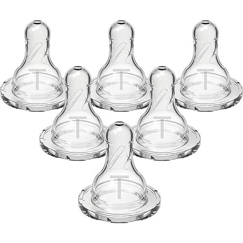 Dr. Brown's Natural Flow Level T Narrow Baby Bottle Nipple, Newborn Slow Flow, 0m+, 100% Silicone, 6-Pack