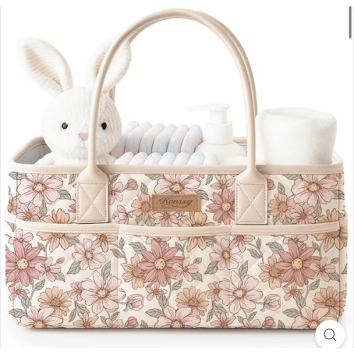 Konssy Quilted Diaper Caddy Organizer, Diaper Caddy Basket with Vegan Leather Handles, Water-Repellent Nursery Storage Basket, Portable Car Organizer, Registry Search Must Haves