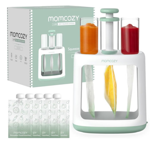 Momcozy Squeeze Station,Baby Food Maker&Pouch Filler for Homemade Baby Puree, BPA-Free, Dishwasher Safe, with Reusable Baby Food Pouches for Babies & Toddlers