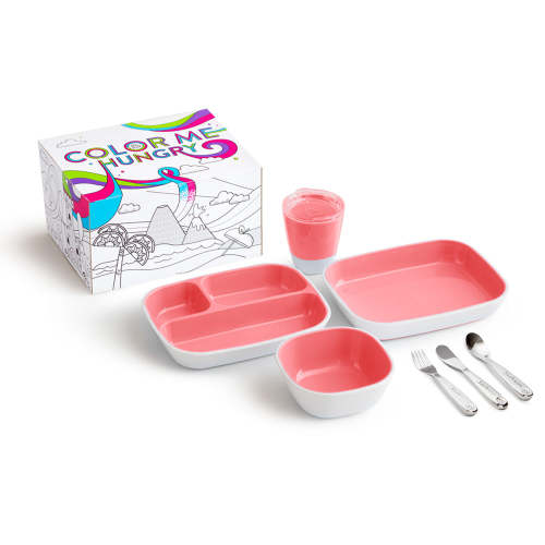 Munchkin Color Me Hungry Splash™ Dining Set with Personalized Polish™ Utensil Set - Light Pink