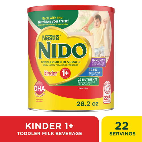 NIDO Kinder 1+ Powder Beverage Mix, Immunity Toddler Milk with Vitamins A, C, D, Iron to Support Growth, 28.2 oz Canister