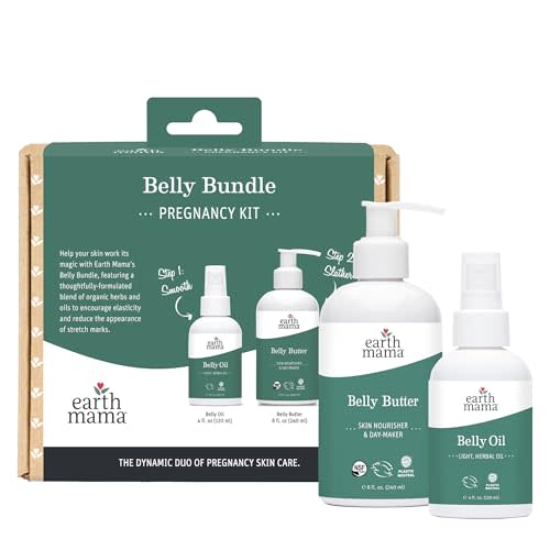 Earth Mama Belly Bundle Pregnancy Kit - 8 fl oz Butter & 4 fl oz Oil - Self Care Gift Set for Pregnancy & Postpartum Skin Care Recovery - Maternity & Postpartum Essentials
