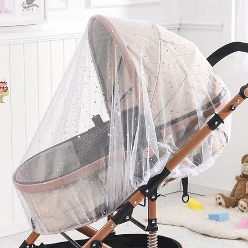BQSAZHYJ Mosquito Net for Stroller,Baby Pram Net Portable Star Print Stroller Netting Cover Perfect Bug Net for Strollers,Bassinets,Mini Crib,Cradles and Playards (White Star), yecwz002