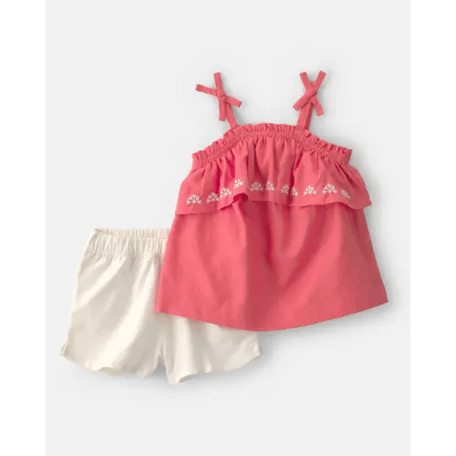 Baby Girl 2-Piece Linen Sleeveless Top & Short Set - Coral/Ivory | Carter's