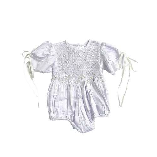 Lulu Bebe Baby Girl White Smocked Bodice Bubble