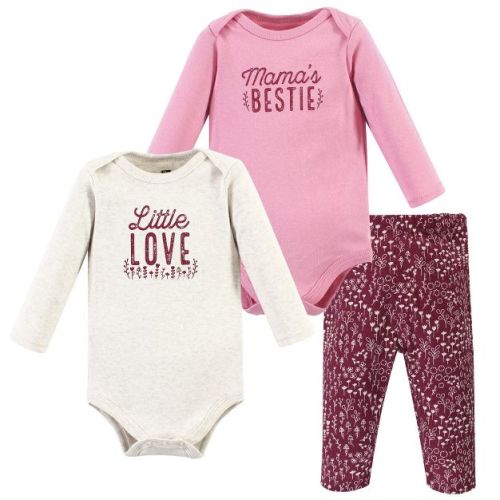 Hudson Baby Infant Girl Cotton Bodysuit and Pant Set, Little Love Flowers Long Sleeve, Newborn