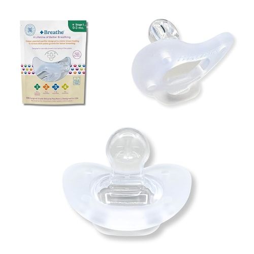 Breathe Baby Pacifier – Patented Design for Natural Oral & Facial Development - BPA-Free, Latex-Free, Pediatrician Developed - Dishwasher Safe 2 Pack (Stage 1: 0-3 Months)