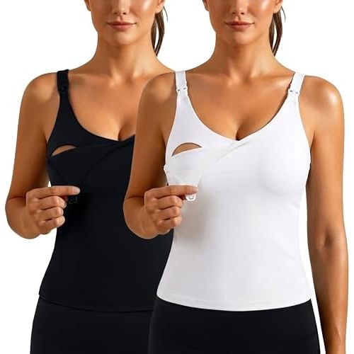 Ecavus Nursing Tank Top with Built-in Bra – Nursing Bra for Breastfeeding Workout Longline Buttery Soft Nursing Sport Bra